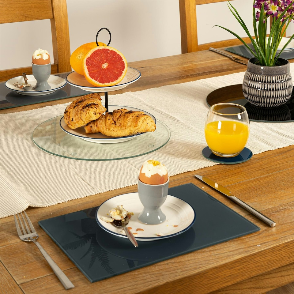 image 1 of Harbour Housewares Hague Blue Glass Dining Set - 30 x 20cm - 12pc Placemats + Coasters Blue