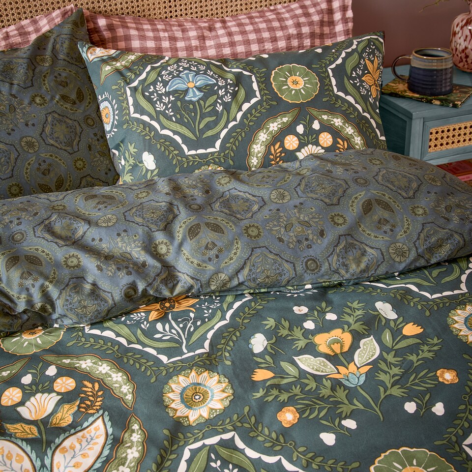 image 1 of Furn Ember Reversible Printed Duvet Cover Set, Midnight Green