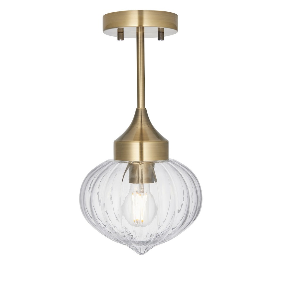 image 1 of Addington Classic Semi Flush Light Polished Nickel, Clear Ribbed Glass Shade