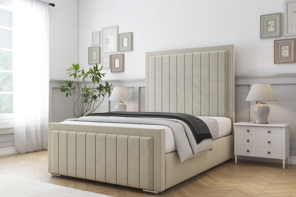 image 1 of Sloomy Richmond Cream Plush Bed Frame With Mattress With 50" Upholstered Headboard 3' Single