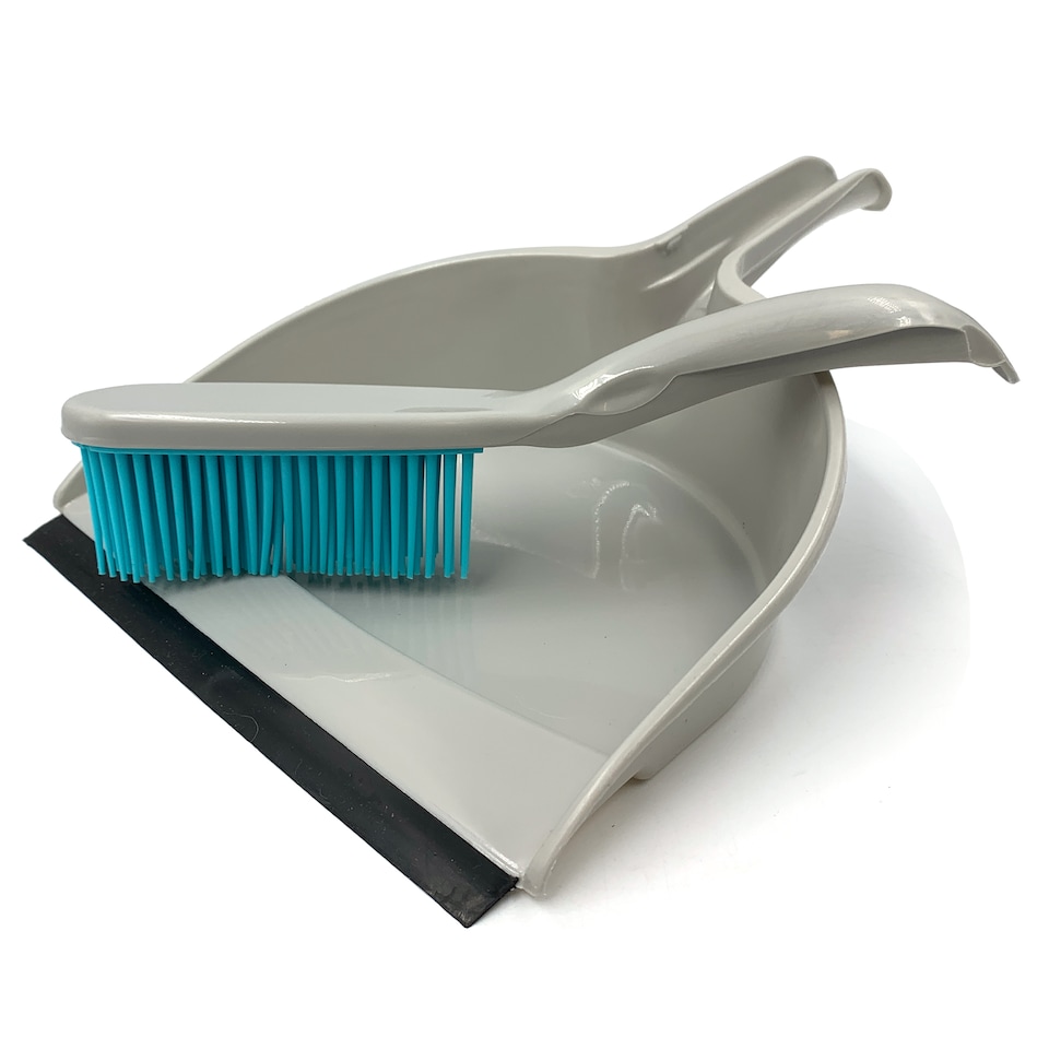 image 1 of Pet Hair Remover Dustpan and Brush Set with Soft Rubber Bristles and Wide Dustpan