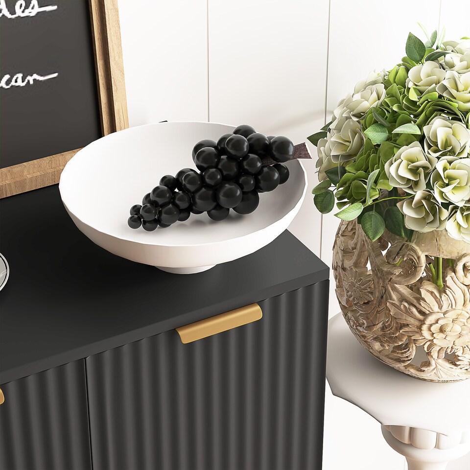 image 1 of HOMCOM Sideboard Buffet Cabinet with Adjustable Shelves, Black | Gold | Black with gold handles and legs