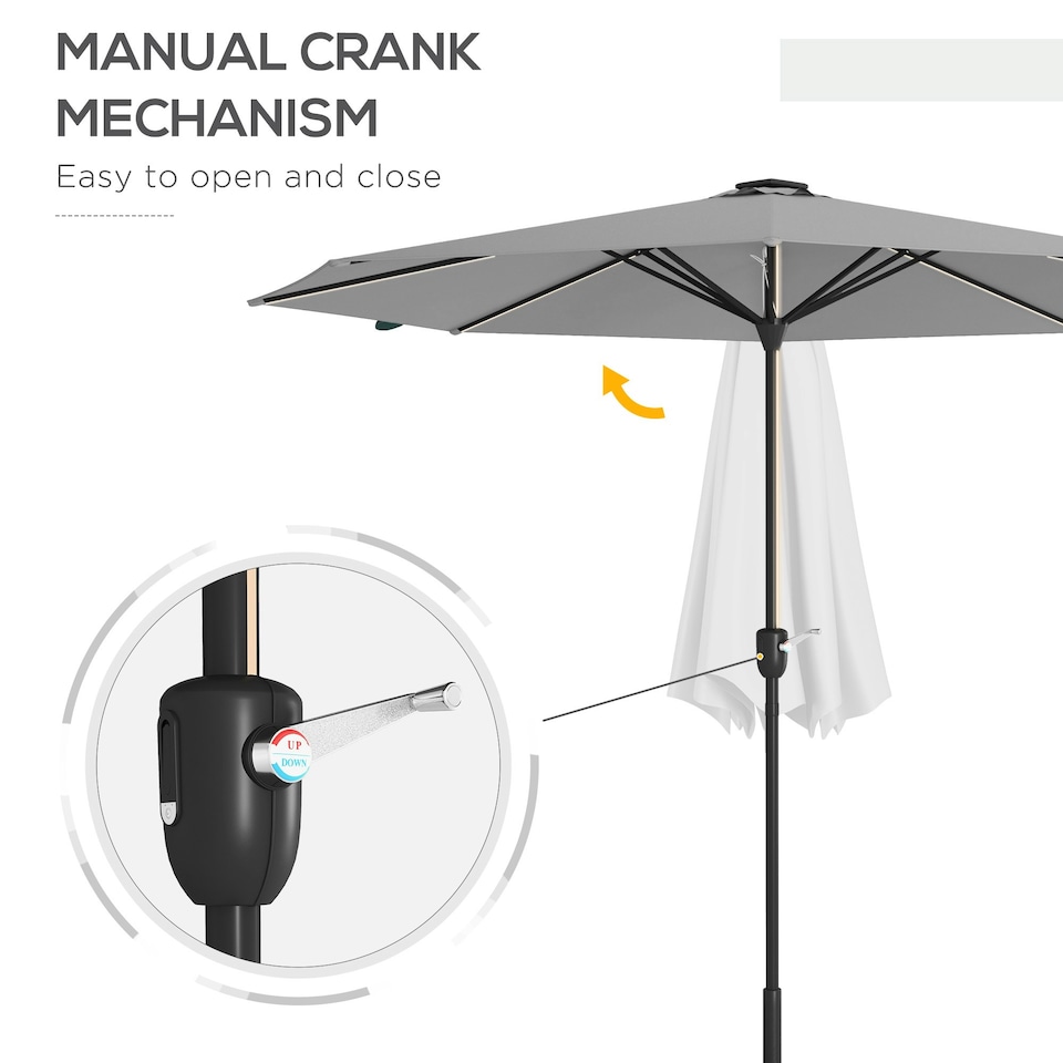 image 1 of Outsunny Solar Patio Garden Parasol with Lights for Outdoor, Light Grey