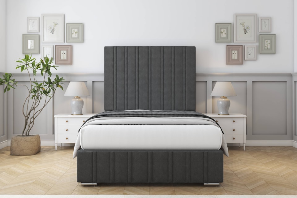 image 1 of Sloomy Langston Graphite Dumfries Bed Frame With Mattress With 50" Upholstered Headboard 5' King