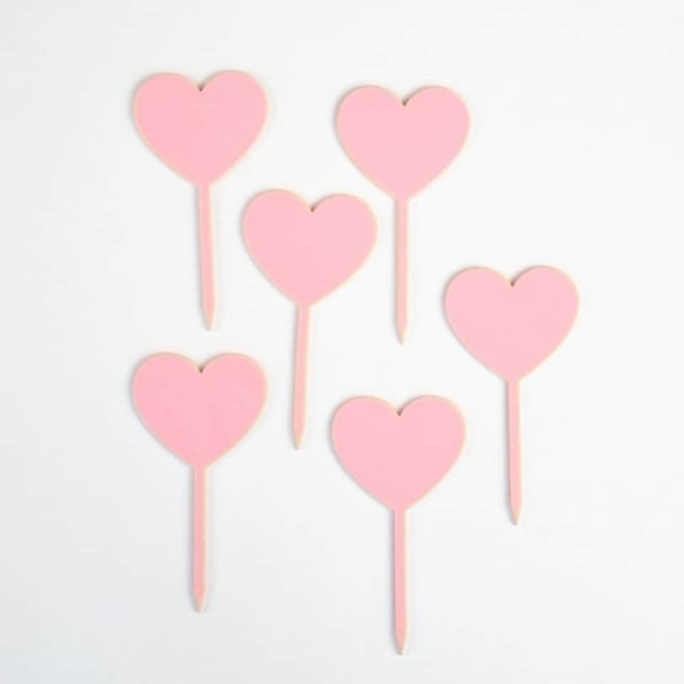 image 1 of Pink Heart Pick Acrylic Cake Toppers - Pack of 6