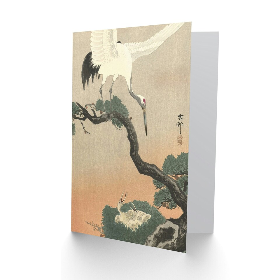 image 1 of Ohara Koson Crane Branch Pine Japanese Painting Art Card