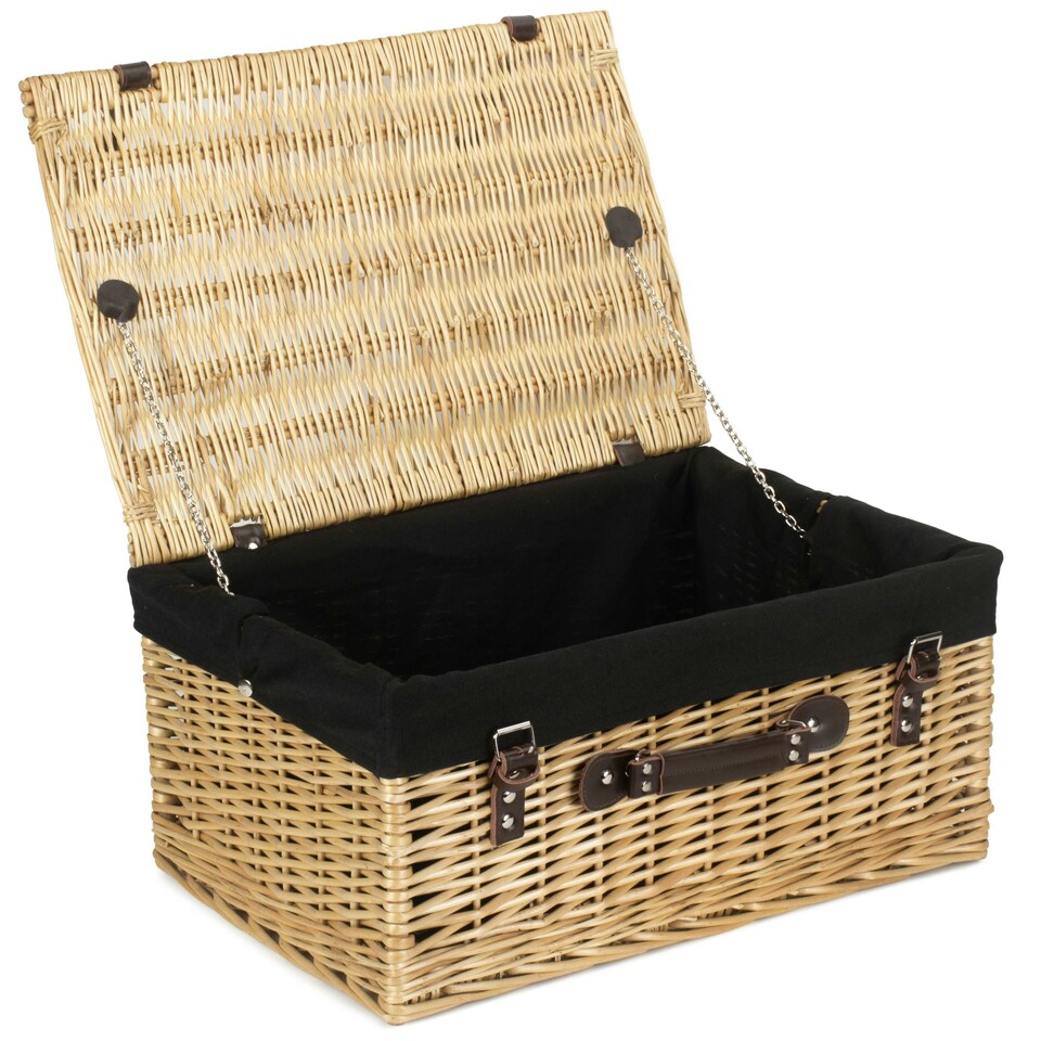 image 1 of 51cm Buff Wicker Picnic Basket with Lining Black | Black | One Size