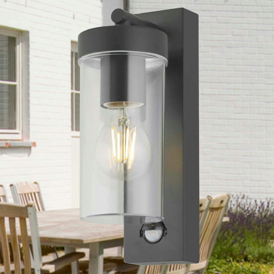 image 1 of Set of 2 Hadron - Black Motion Sensor Outdoor Wall Lights Black | Clear