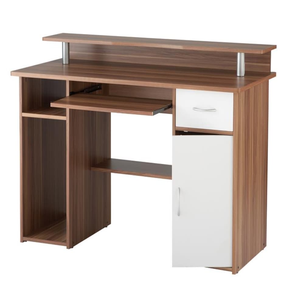 image 1 of Albany Desk with 1 Drawer and 1 Door in Walnut White | Brown | Walnut and white