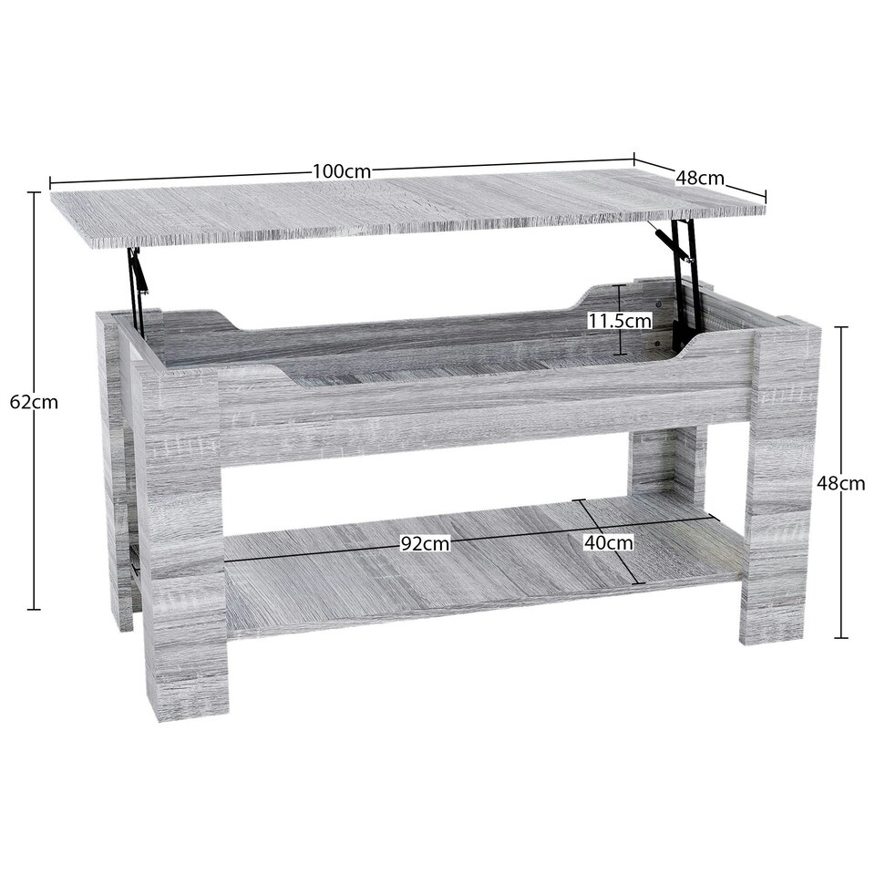 image 1 of Vida Designs Lift Up Coffee Table With Storage Compartment & Shelf, Grey Wood