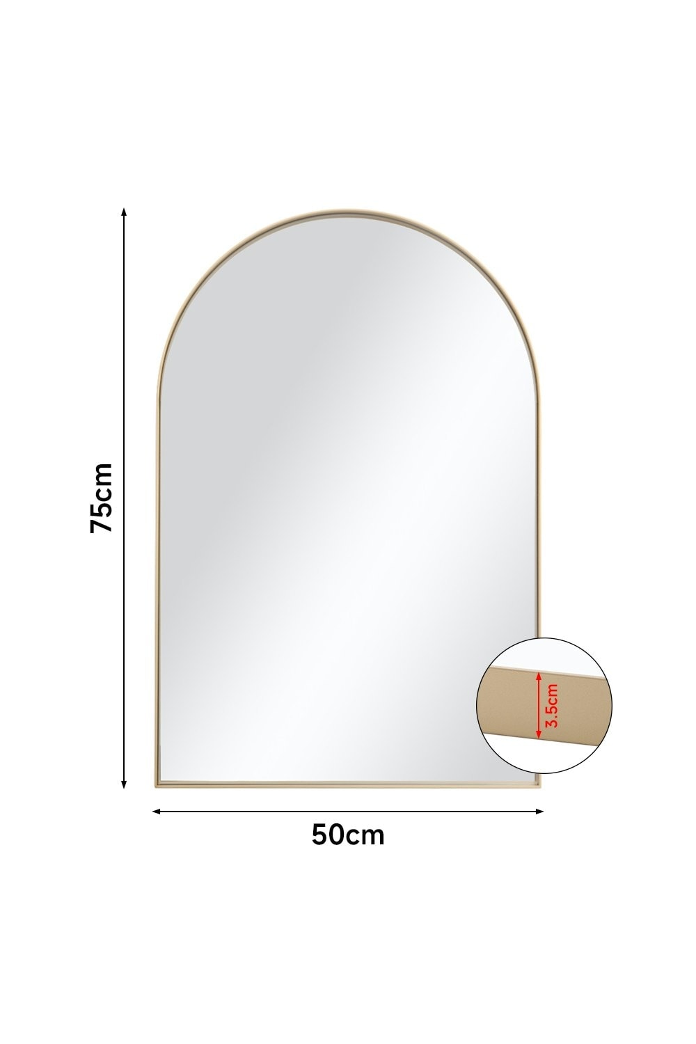 Living and Home Arch-Shape Metal Framed Wall Mirror Decorative - Gold 50*75cm | Gold
