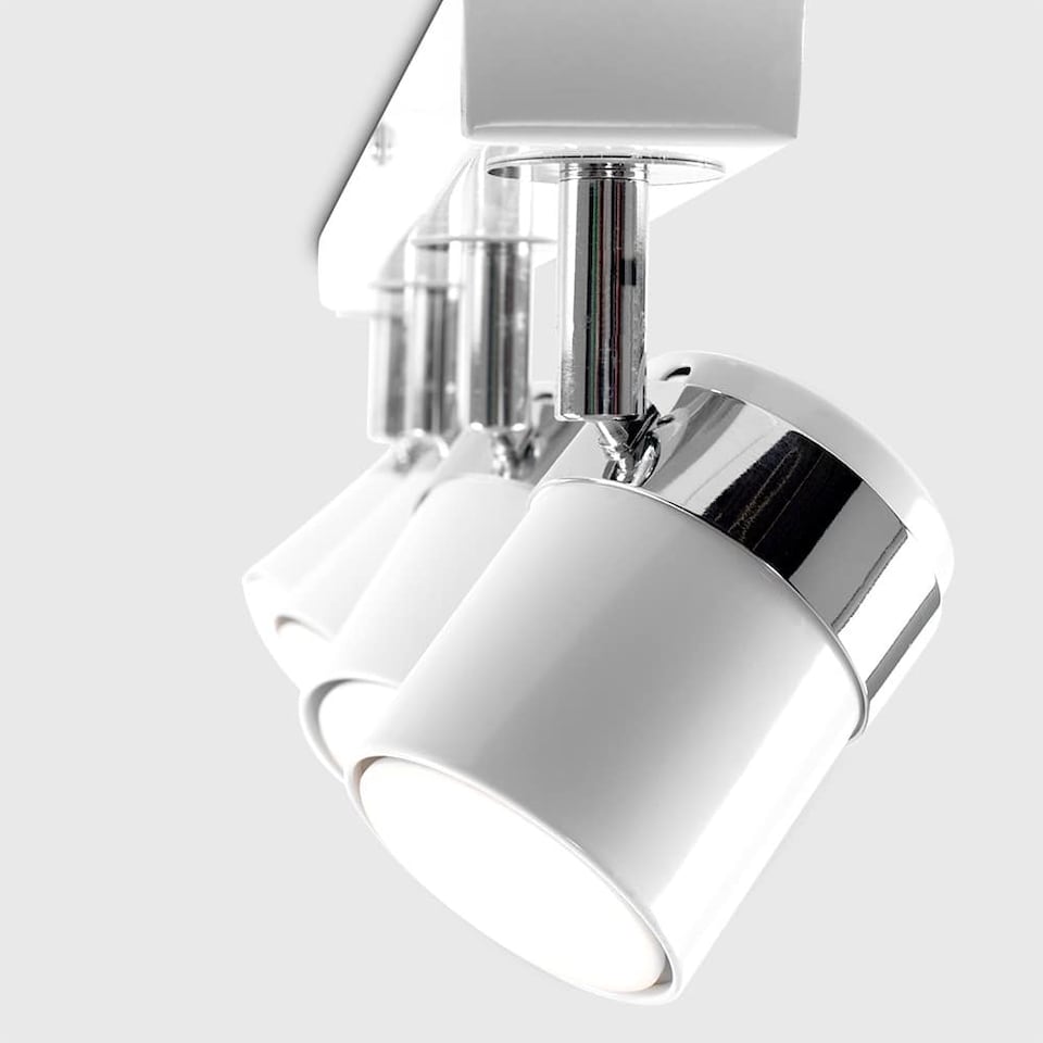 image 1 of ValueLights 4 Way Straight Bar Ceiling Spotlight Fitting in a Gloss White Finish - Complete 5w GU10 LED Bulbs 3000K Warm White