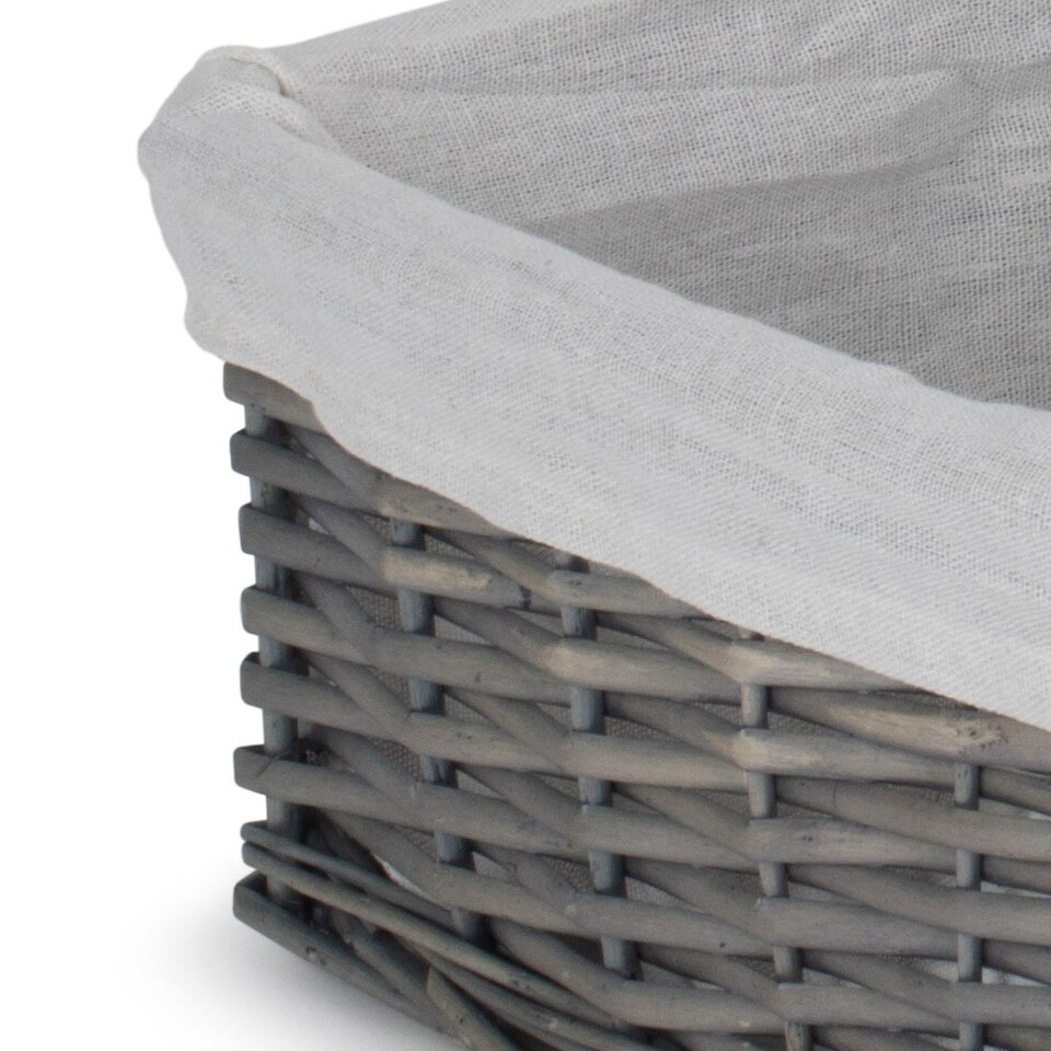 image 1 of Small Antique Wash Wicker Storage Basket with White Lining | White | White