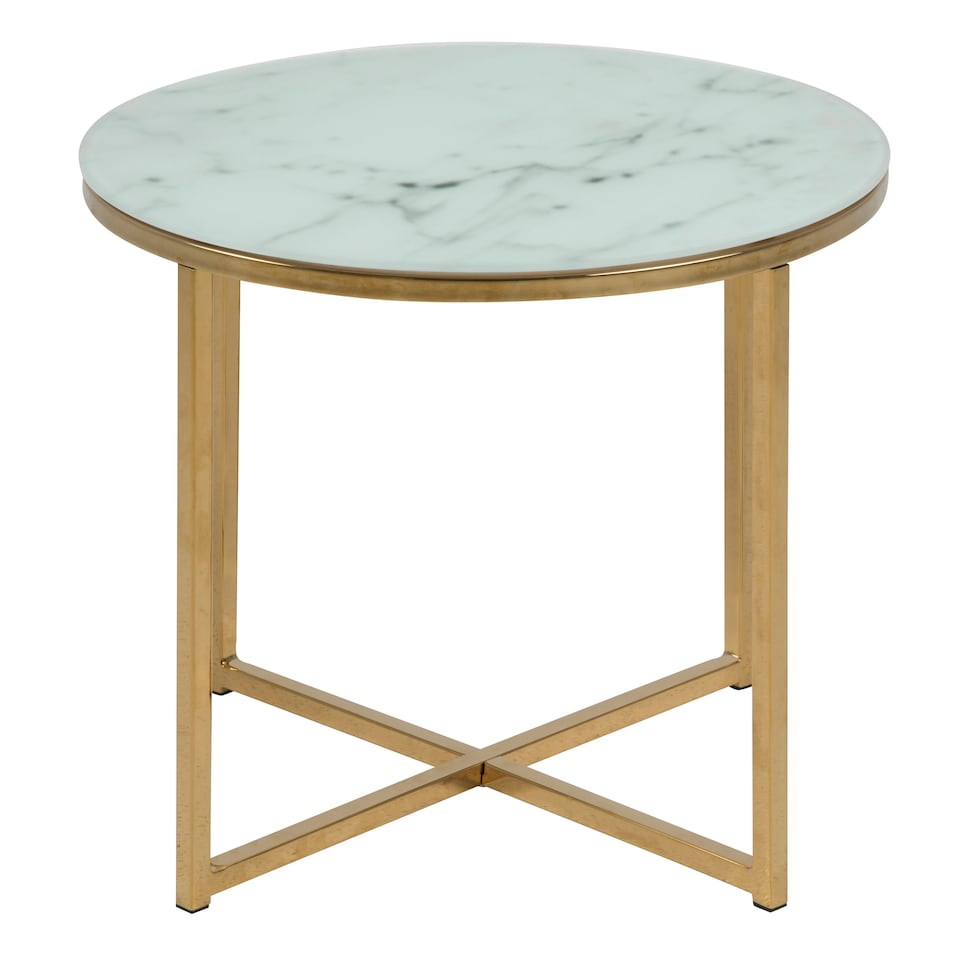 image 1 of Alisma Round Side Table with White Crystal Clear Marble Glass Top & Gold Legs