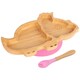 image 1 of Tiny Dining Bamboo Dinosaur Baby Weaning Plate & Fork Set - Pink