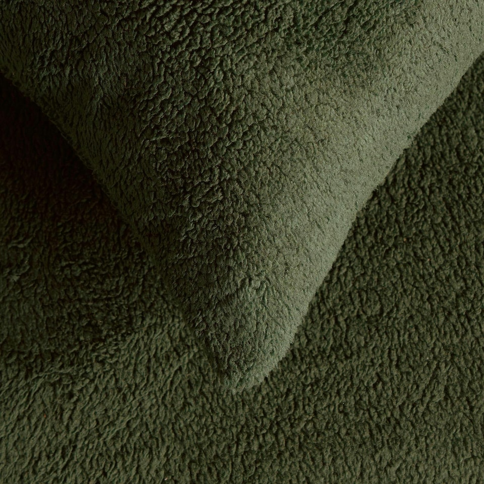 image 1 of OHS 2 Pack Soft Cosy Teddy Fleece Pillowcases, 50x75cm - Woodland Green