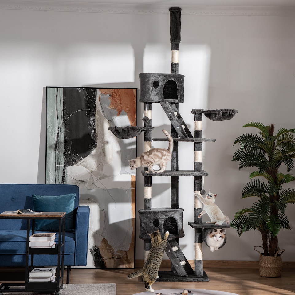 image 1 of PawHut Kitten Tower Adjustable 240-260cm, Scratch Posts, Houses