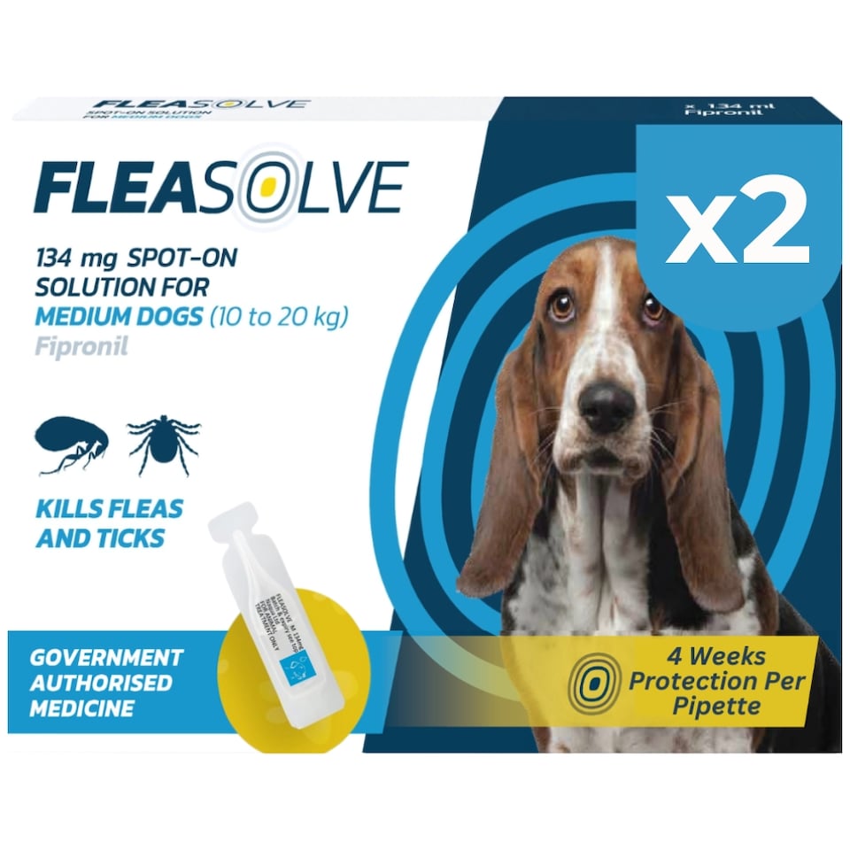 image 1 of Dog Flea Treatment Medium Dog x 2 - Flea Treatment for Dogs Medium 10-20 kg - Spot-On Solution for Flea and Tick Control - FleaSolve 2 x Pipettes