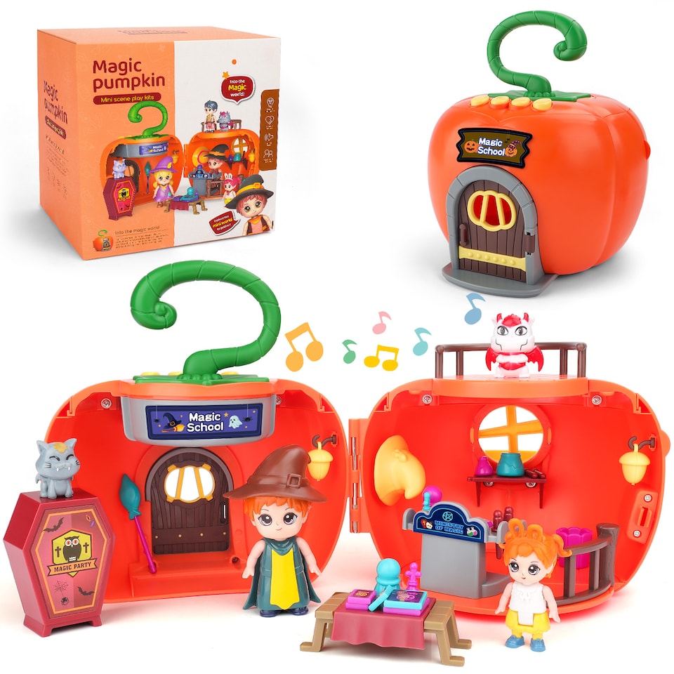 image 1 of Magic Pumpkin Doll House Playset with Characters Furniture and Classroom Accessories