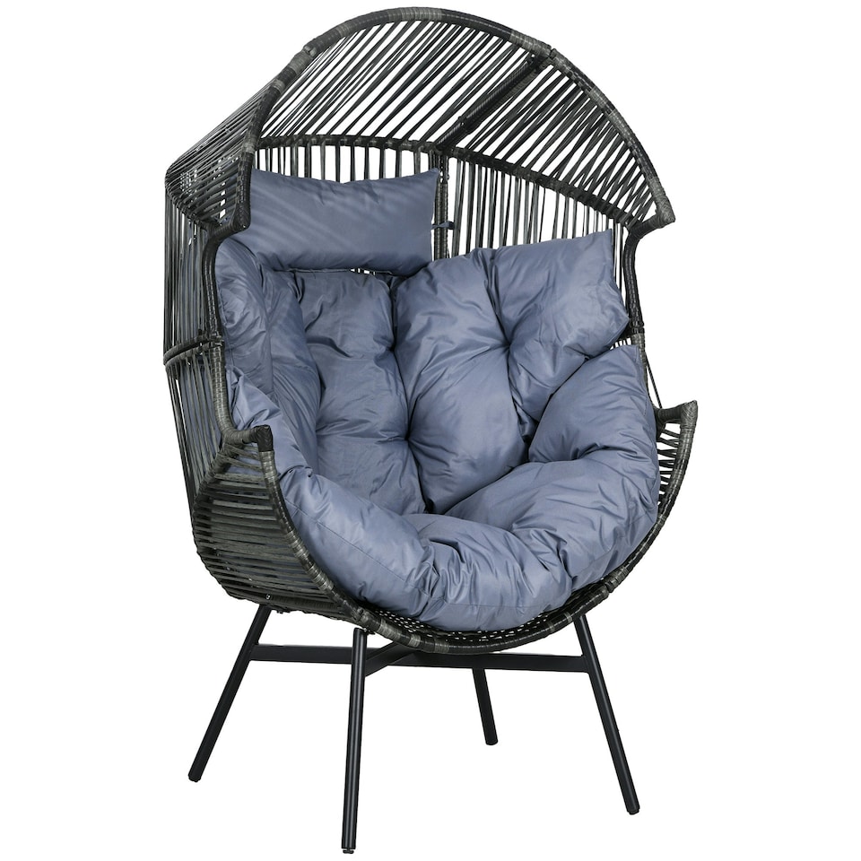 image 1 of Outsunny Rattan Leisure Chair w/ Cushion, Garden Egg Chair with Headrest, Grey