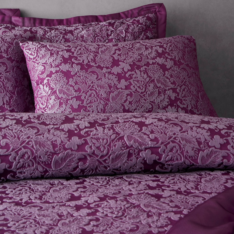 image 1 of Sandringham Damask Soft Easy Care Bed Linen Bedding Duvet Cover Quilt Set With Pillow Cases | Purple | Super King