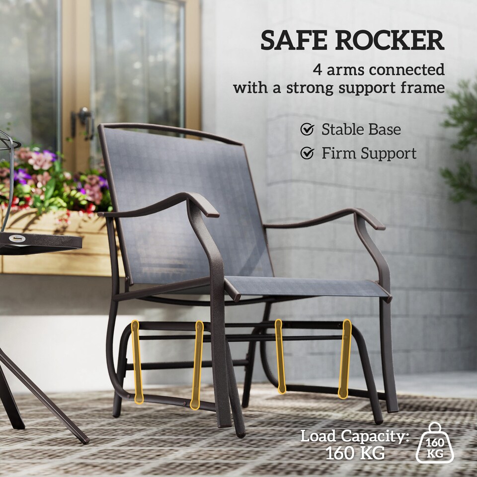 image 1 of Outsunny Glider Rocking Chair & Table Set 2 Single Seaters Rocker Garden Swing Chair Patio Furniture Bistro Set Grey