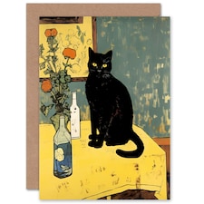 For Black Cat Lovers on Yellow for Him or Her Art Card