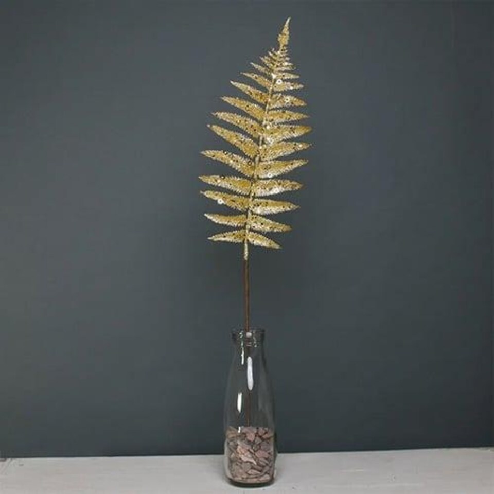 Gold Glitter Fern Leaf Spray Artificial Foliage Decoration 58cm