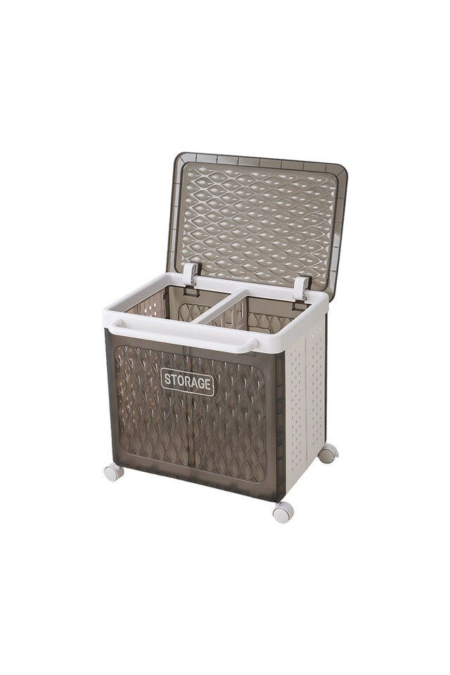 image 1 of Living and Home Foldable Laundry Basket with Casters,Multifunctional Storage Bsket- Black, M | Black | L