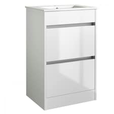 Bathroom 2-Drawer Floor Standing Vanity Unit with Basin 500mm Wide - White - (Urban) - Brassware Not Included | White | White | 1