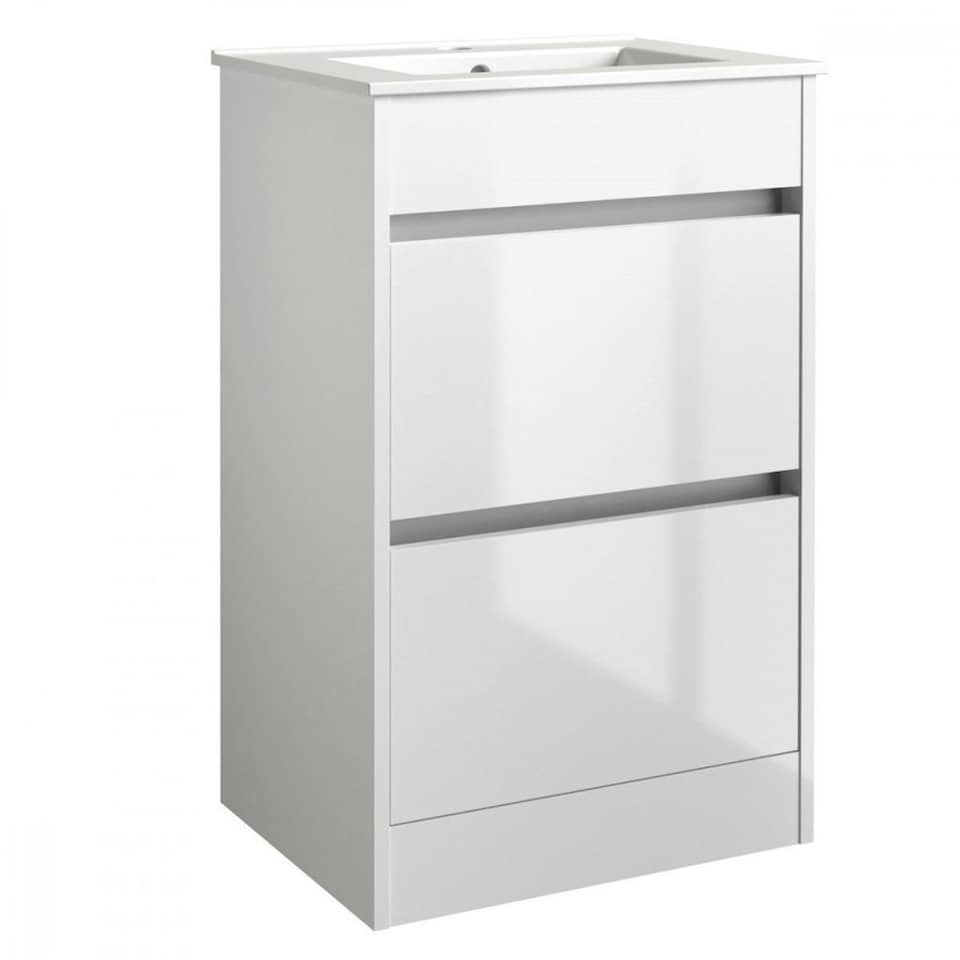 image 1 of Bathroom 2-Drawer Floor Standing Vanity Unit with Basin 500mm Wide - White - (Urban) - Brassware Not Included | White | White | 1