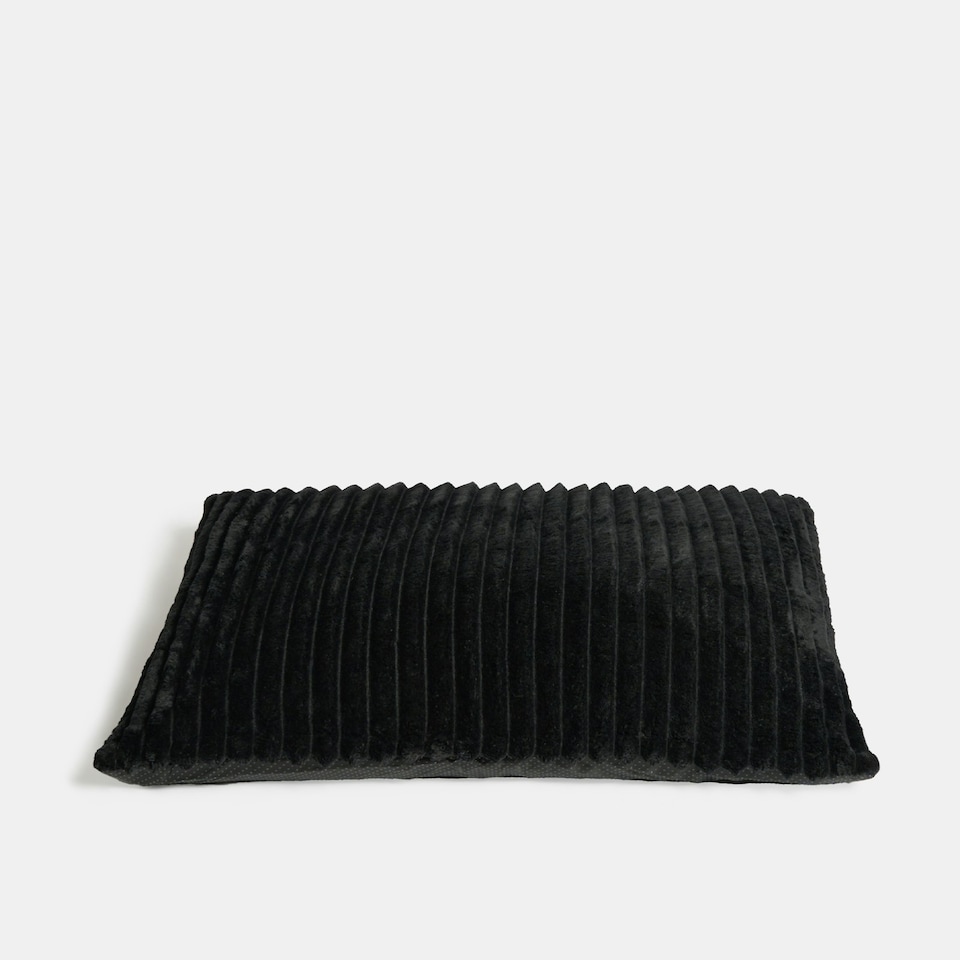 image 1 of OHS Ribbed Fleece Rectangular Soft Warm Cosy Plump Plush Pet Dog Cat Cushion Bed, 80x60cm Black | L
