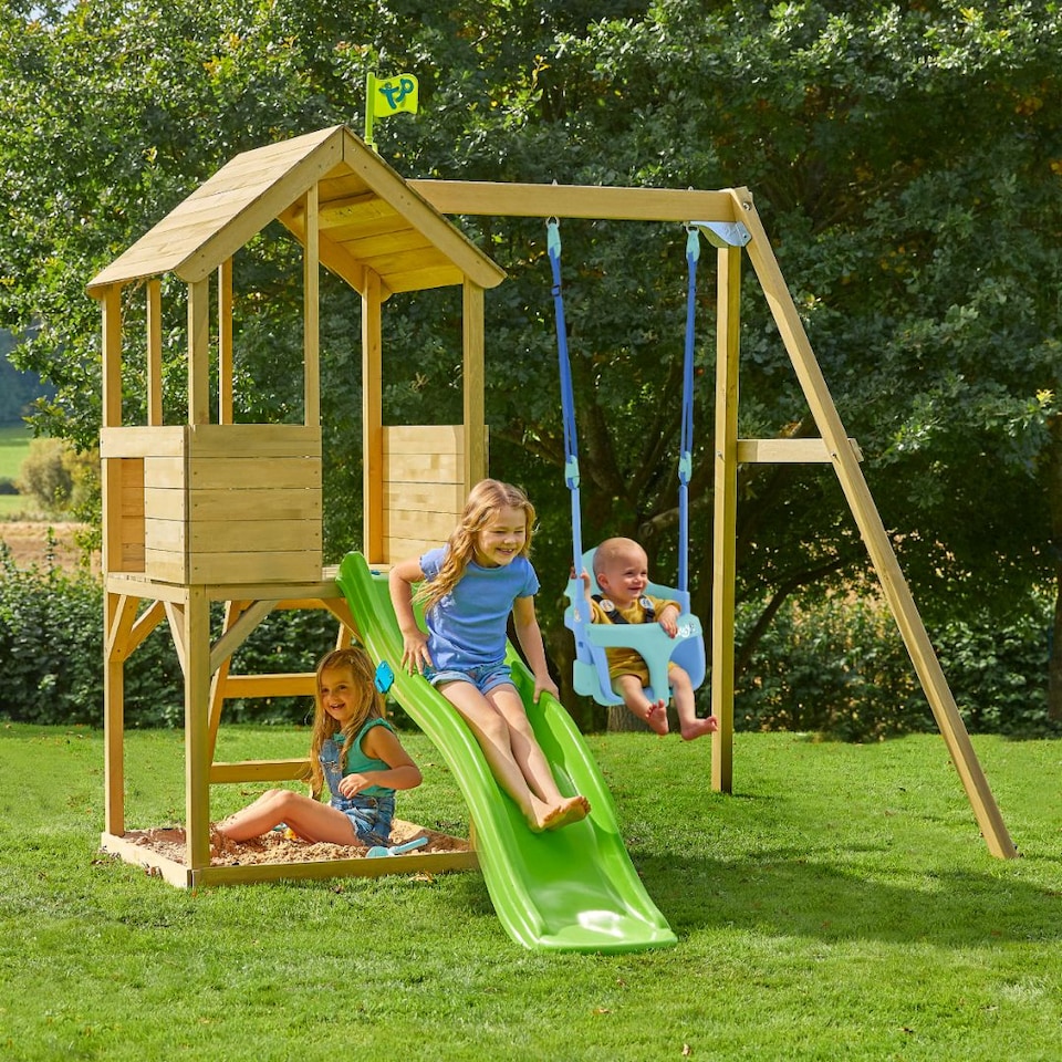 image 1 of TP Treehouse Wooden Play Tower with Wavy Slide & Bluey Quadpod - FSC® certified