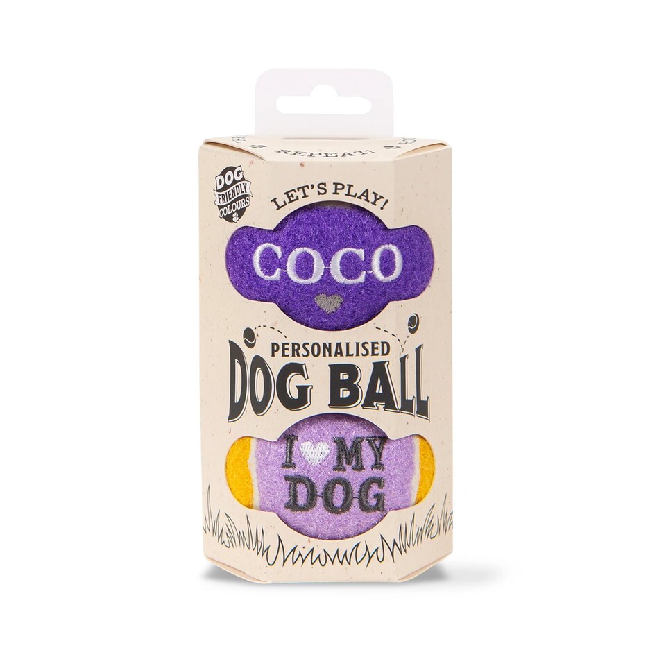 image 1 of Pre-Personalised Dog Ball Gift Pack 2pcs Purple Coco