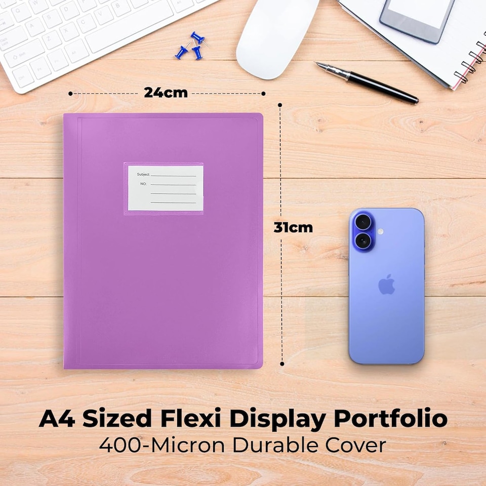 image 1 of ARPAN A4 Display Book Folder for School, Filing, Storage, Interviews, CVS & Presentations, Flexible Cover, A4 Display Folder with 62 Pockets 124 Sides
