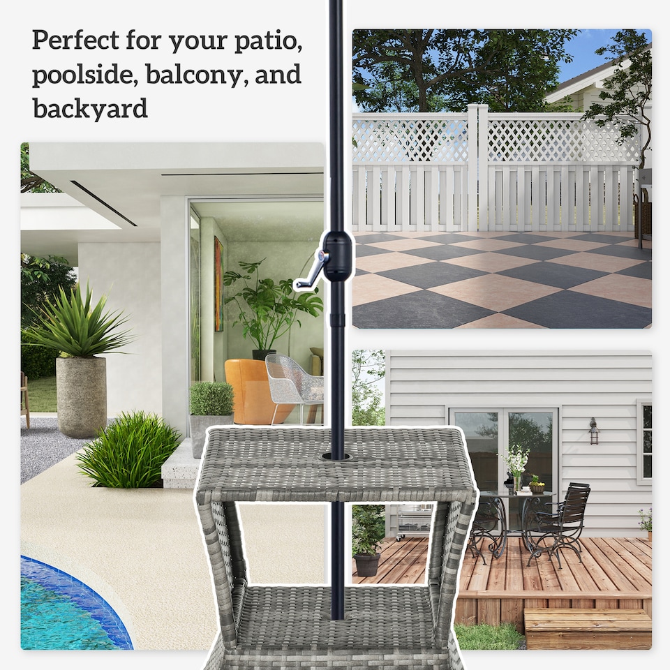 image 1 of Outsunny Rattan Wicker Tea Coffee Table w/ Umbrella Hole and Storage Space Grey