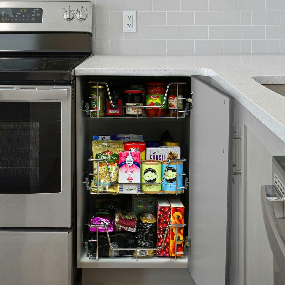 image 1 of 4 x KuKoo Kitchen Pull Out Storage Baskets – 500mm Wide Cabinet Silver