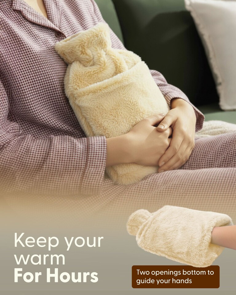 image 1 of Keplin Fluffy Faux Fur Hot Water Bottle 2 Litre with Hand Warming Cover