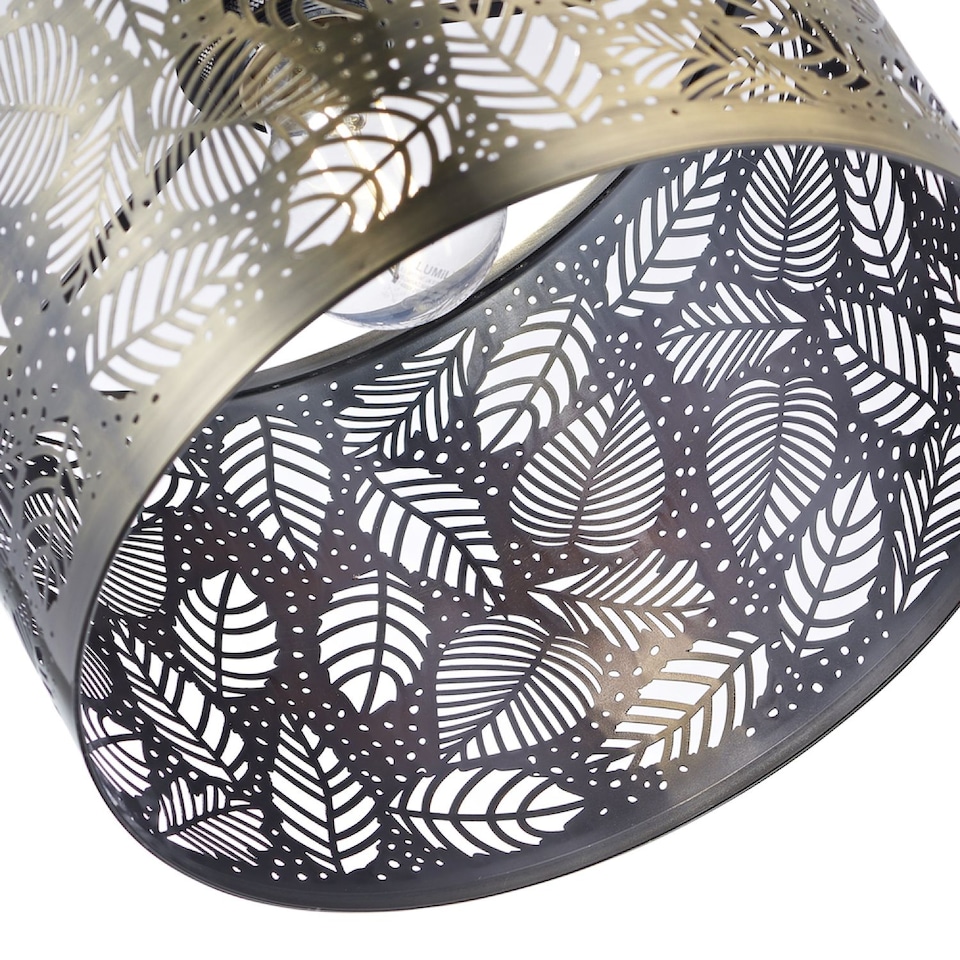 image 1 of Contemporary Antique Brass Metal Pendant Light Shade with Fern Leaf Decoration | Gold | Antique Brass | 1