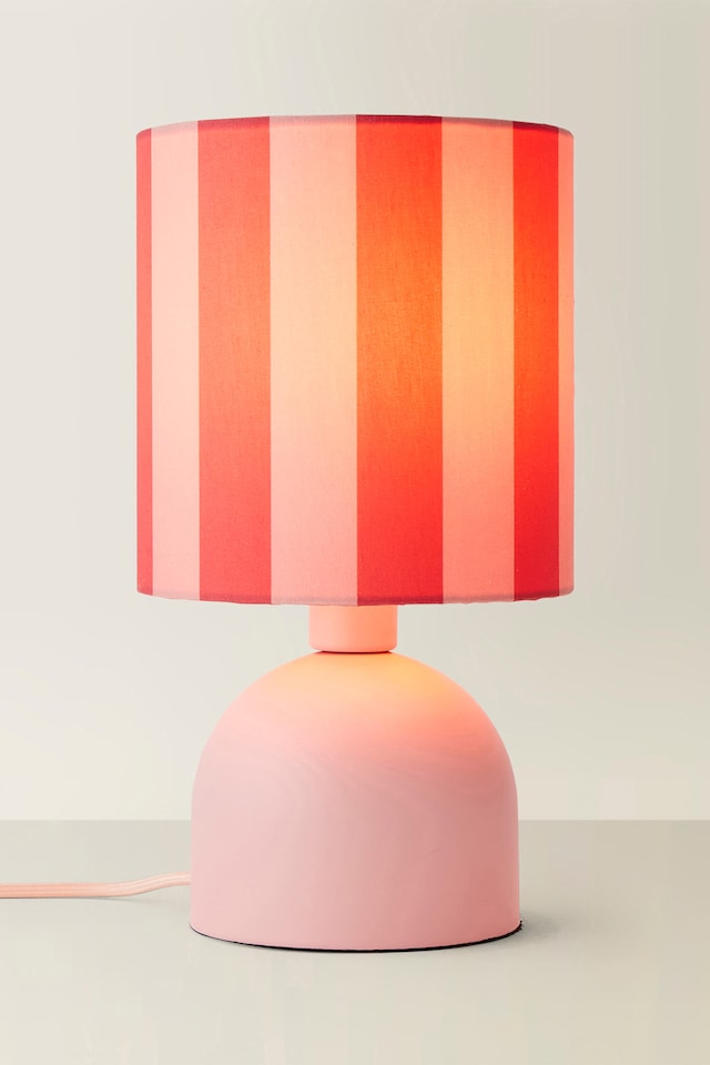image 1 of ValueLights Miley Pink Stripes Shade Pink Table Lamp & Bulb | Pink