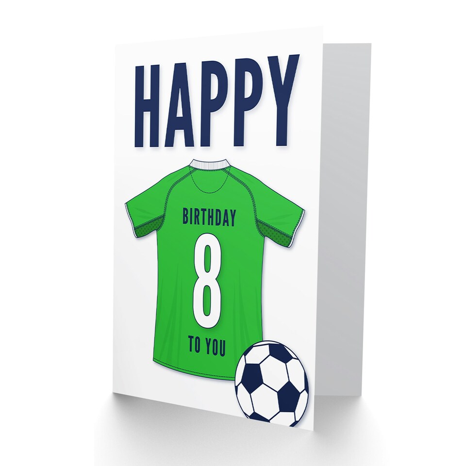 image 1 of Football Strip Kit Green Jersey Top Age 8 Year Old Child Kids 8th Birthday Card