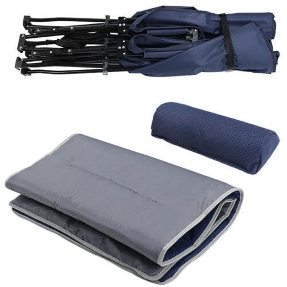 image 1 of Camping Bed Fold Away with Soft Roll Out Mattress, Pillow and Carry Case