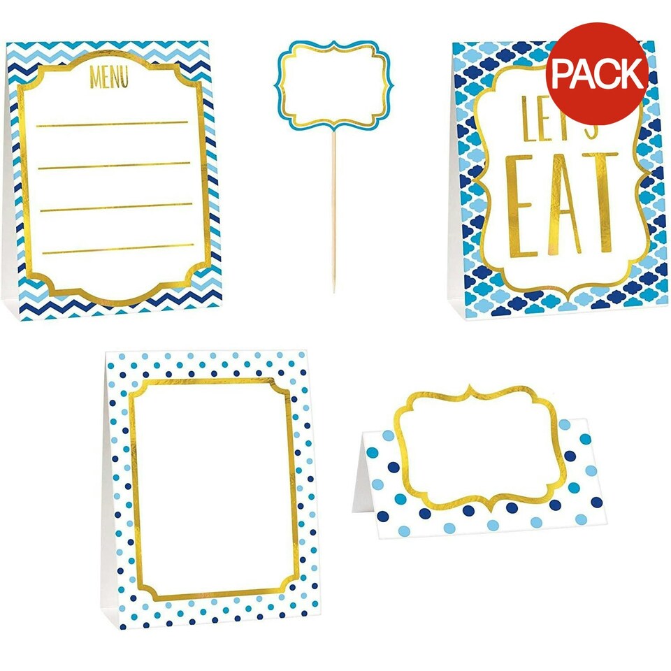 Amscan Chevron Buffet Decorations Set (Pack of 12) - Blue/White/Gold - One Size