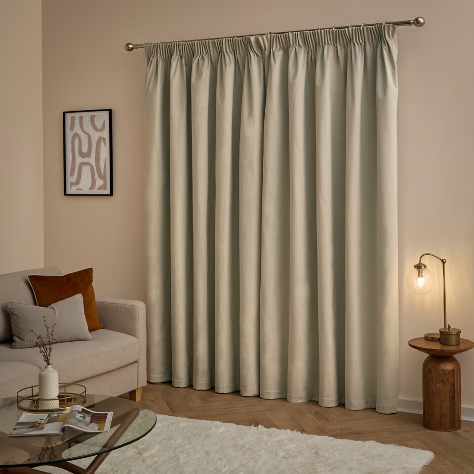 image 1 of furn. The Ultimate Velvet Blackout Pencil Pleat Curtain Pair, Natural, (W)117x (D)183cm | Cream | Natural | One Size