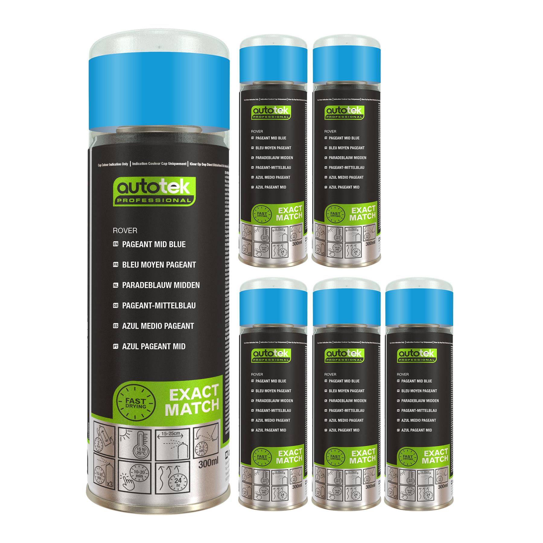 Autotek Quick Drying High Coverage Spray Paint Rover Pageant Mid Blue 300ml x6