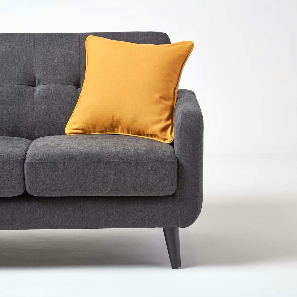 image 1 of Homescapes Cotton Plain Mustard Yellow Cushion Cover - 60 x 60 cm | Yellow | 60 x 60 cm | 1