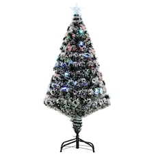 HOMCOM 4ft Artificial Prelit Christmas Tree, Snow Xmas Tree w/ Fiber Optic