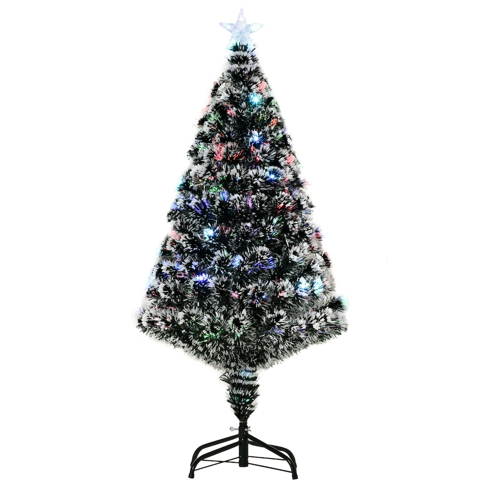 image 1 of HOMCOM 4ft Artificial Prelit Christmas Tree, Snow Xmas Tree w/ Fiber Optic