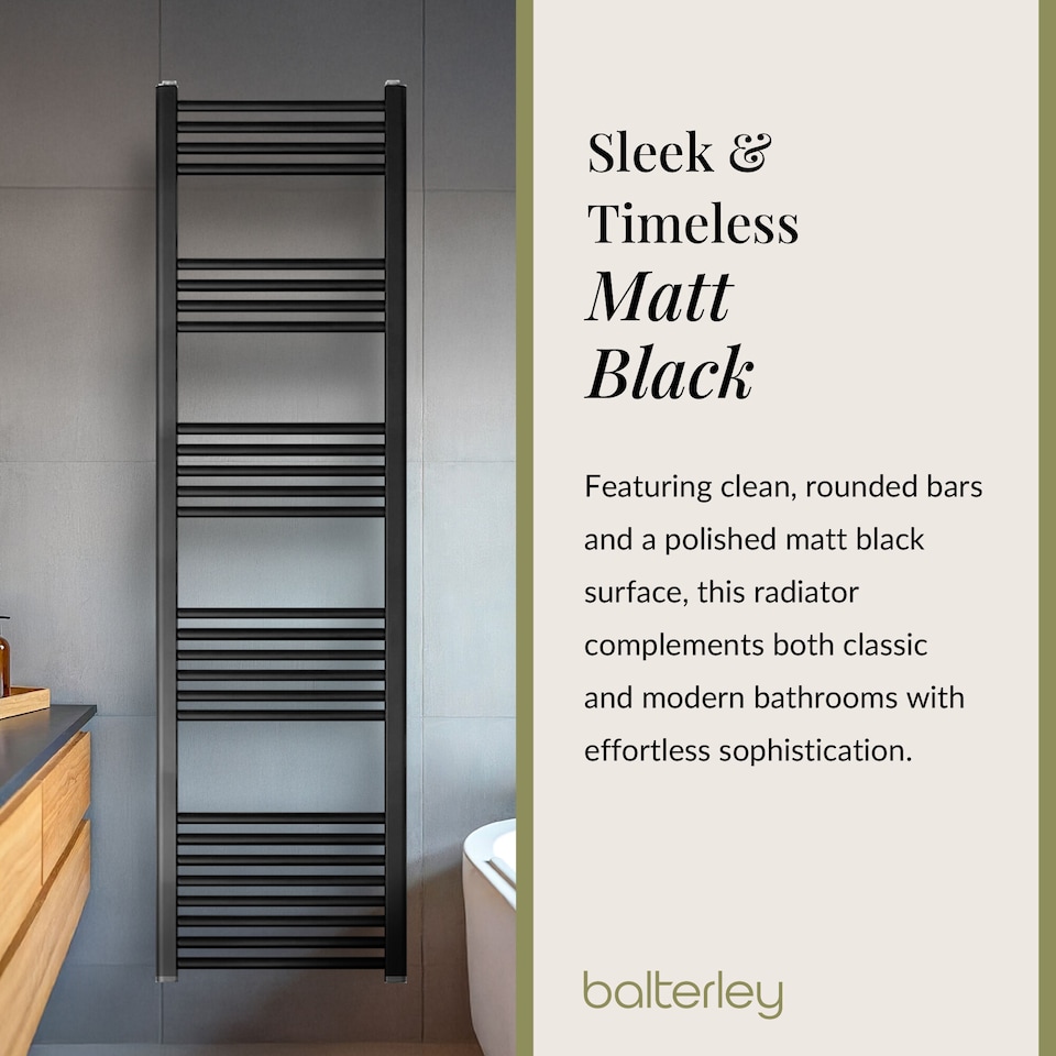 image 1 of Balterley Straight Heated Heated Towel Rail Radiator, 383W | Black | Matt Black