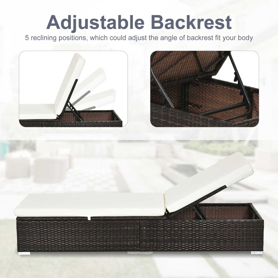 image 1 of Outsunny PE Rattan Sun Lounger, Five-level Adjustable Recliner Bed Chair with Soft Padded Cushion for Patio, Garden, Mixed Brown